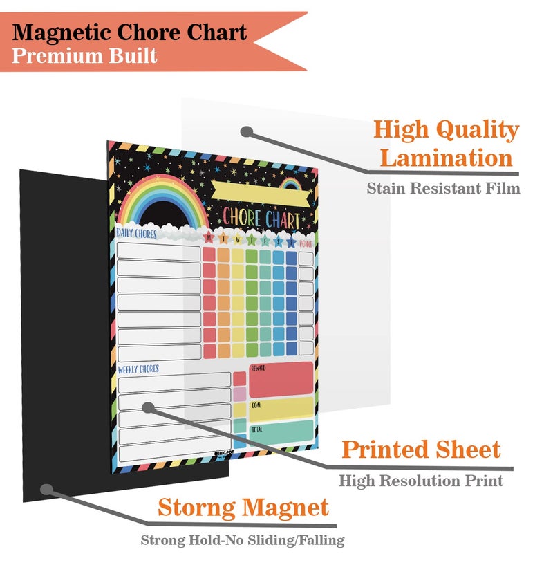 Inkdotpot Magnetic Dry Erase Weekly/Daily Chore Chart for Kids - Schedule Board, Reward & Good Behavior Chart With 2 Markers (Stars & Rainbow) - Image 4