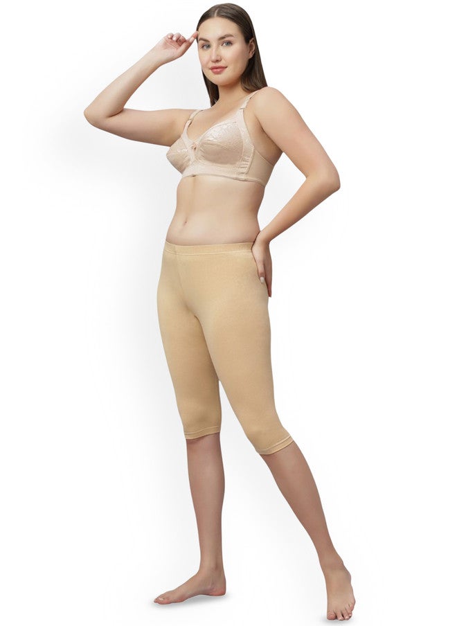 Red Rose RedRose Women's Beige Solid Mid-Rise Cycling Sports Shorts - Image 3