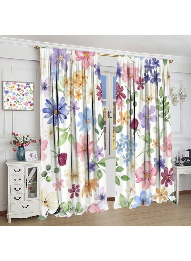 AuiMzoo Floral Blackout Curtains, Spring Watercolor Flower Plant Rustic Modern Style Pattern for Bedroom Living Room, 2 Panel Set,42X45 Inch - Image 4