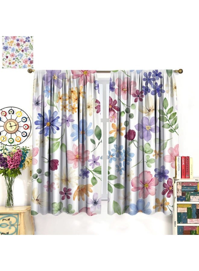 AuiMzoo Floral Blackout Curtains, Spring Watercolor Flower Plant Rustic Modern Style Pattern for Bedroom Living Room, 2 Panel Set,42X45 Inch - Image 3