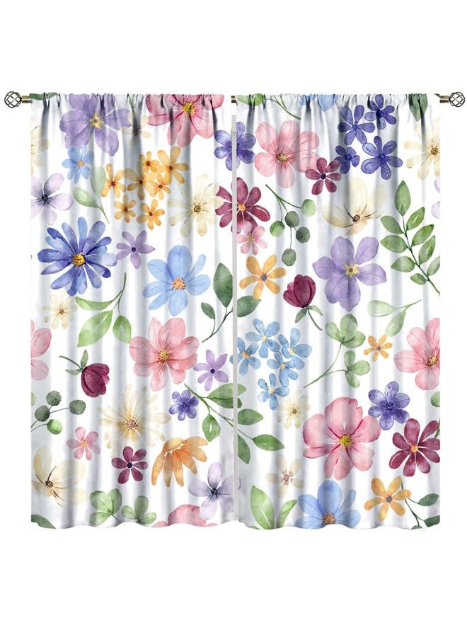 AuiMzoo Floral Blackout Curtains, Spring Watercolor Flower Plant Rustic Modern Style Pattern for Bedroom Living Room, 2 Panel Set,42X45 Inch - Image 1