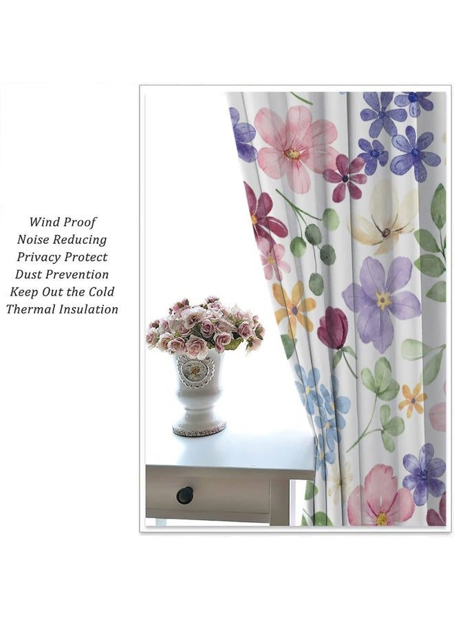 AuiMzoo Floral Blackout Curtains, Spring Watercolor Flower Plant Rustic Modern Style Pattern for Bedroom Living Room, 2 Panel Set,42X45 Inch - Image 5