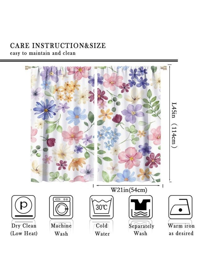 AuiMzoo Floral Blackout Curtains, Spring Watercolor Flower Plant Rustic Modern Style Pattern for Bedroom Living Room, 2 Panel Set,42X45 Inch - Image 2