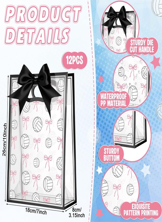 giftlyze 12 Pcs Volleyball Clear Goodie Bag with Die Cut Handles and Ribbons Sport Theme Party Favor Bags for Volleyball Team Snack Wrapping Teamer Gifts Birthday Party Treats Supplies, 7x10x3.15 Inch - Image 2