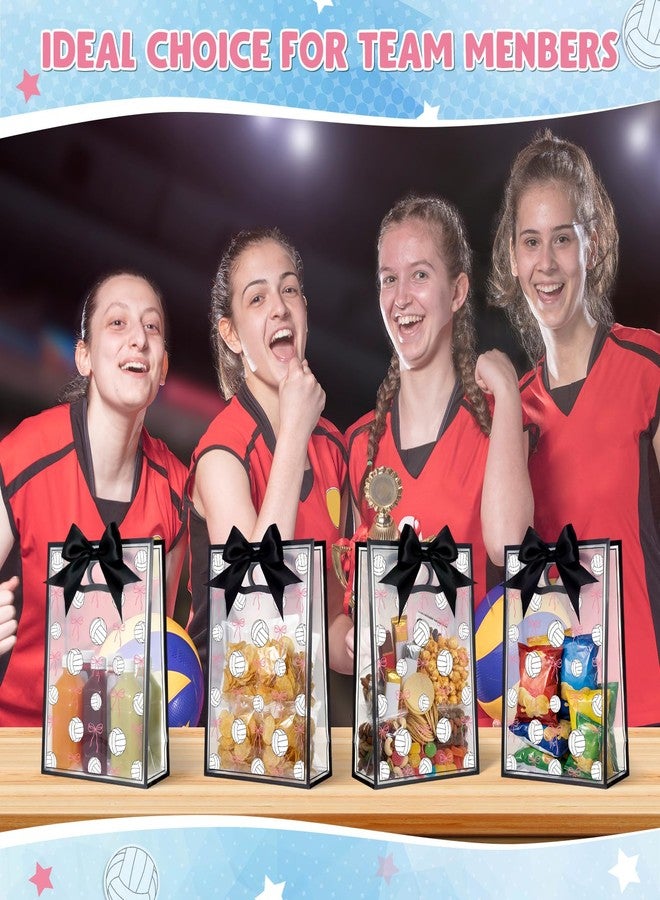 giftlyze 12 Pcs Volleyball Clear Goodie Bag with Die Cut Handles and Ribbons Sport Theme Party Favor Bags for Volleyball Team Snack Wrapping Teamer Gifts Birthday Party Treats Supplies, 7x10x3.15 Inch - Image 3