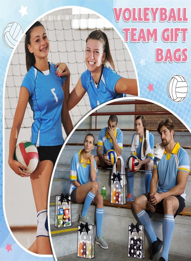 giftlyze 12 Pcs Volleyball Clear Goodie Bag with Die Cut Handles and Ribbons Sport Theme Party Favor Bags for Volleyball Team Snack Wrapping Teamer Gifts Birthday Party Treats Supplies, 7x10x3.15 Inch - Image 5