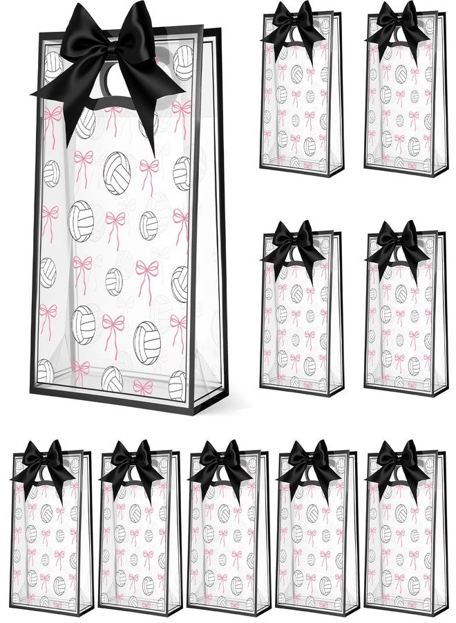 giftlyze 12 Pcs Volleyball Clear Goodie Bag with Die Cut Handles and Ribbons Sport Theme Party Favor Bags for Volleyball Team Snack Wrapping Teamer Gifts Birthday Party Treats Supplies, 7x10x3.15 Inch - Image 1