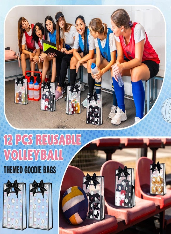 giftlyze 12 Pcs Volleyball Clear Goodie Bag with Die Cut Handles and Ribbons Sport Theme Party Favor Bags for Volleyball Team Snack Wrapping Teamer Gifts Birthday Party Treats Supplies, 7x10x3.15 Inch - Image 4