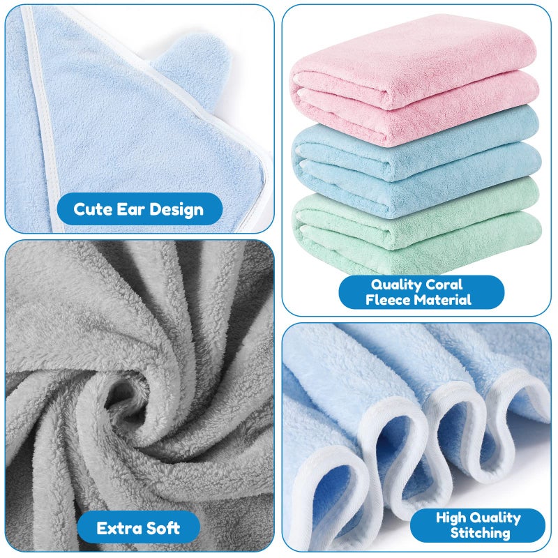 Lounsweer 6 Pieces Baby Bath Towels 30 x 30 Inch Hooded Toddler Towel Bath Blanket Absorbent Coral Fleece Hooded for Toddler Infant Newborn Shower Gift Supplies(Multicolor) - Image 4