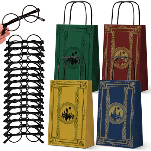 WEEPA 16 Pcs Magical Wizard Party Decorations Wizard School Paper Gift Bags with Handles Plastic Glasses Magical Party Favors for Back to School Birthday Decorations - Image 1