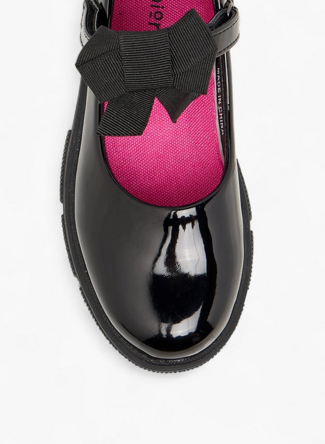 JUNIORS Girls Bow Applique Mary Jane School Shoes with Hook and Loop Closure - Image 4