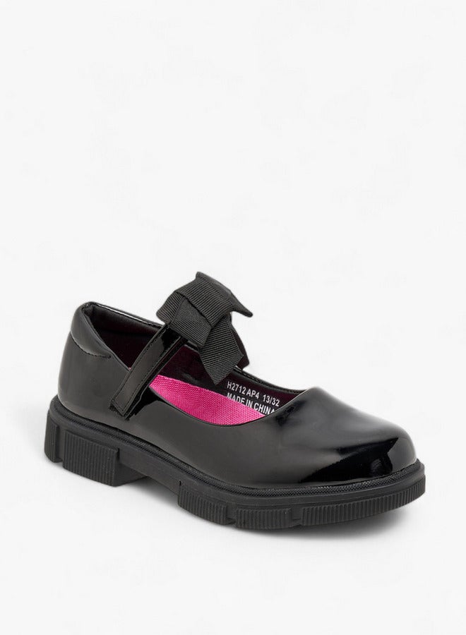 JUNIORS Girls Bow Applique Mary Jane School Shoes with Hook and Loop Closure - Image 2