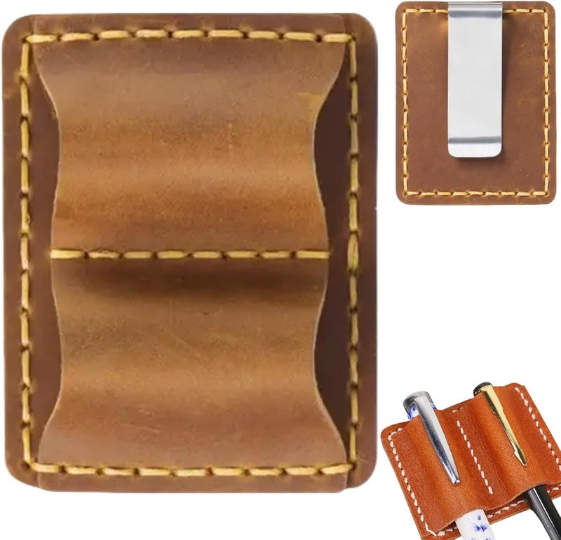 Excefore Handmade Leather Pen Holder, Clip for Notebooks and Journals, Sturdy Brown Pen Loop with Metal Clip, Secure Pencil Organizer for Planners and Books, 1 Pcs - Image 1