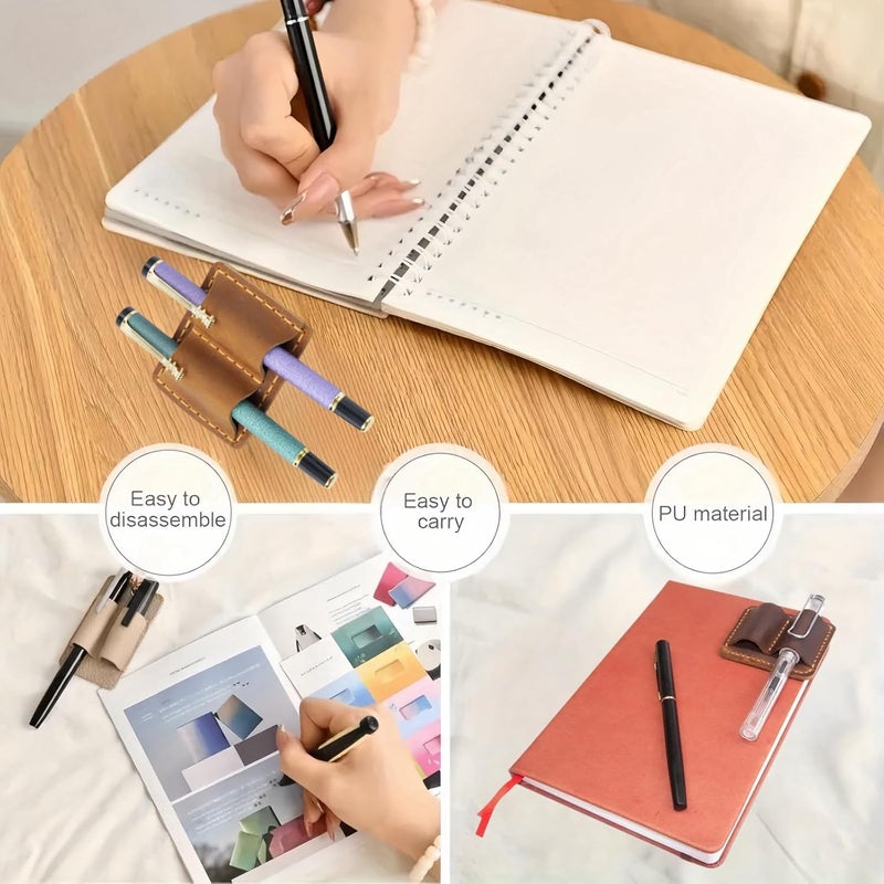 Excefore Handmade Leather Pen Holder, Clip for Notebooks and Journals, Sturdy Brown Pen Loop with Metal Clip, Secure Pencil Organizer for Planners and Books, 1 Pcs - Image 2