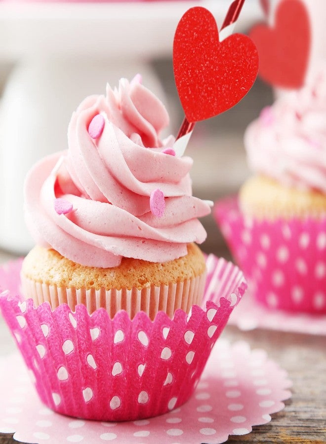 Whaline مصاصات ورقية من واهلين بمناسبة عيد الحب 60 قطعة مصاصات شرب معدنية حمراء مع 60 قطعة شرائح قلب أحمر لامع بخطوط بيضاء مصاصات قابلة للتخلص منها للمشروبات كوكتيل زفاف لوازم حفلات عيد الميلاد - Image 4