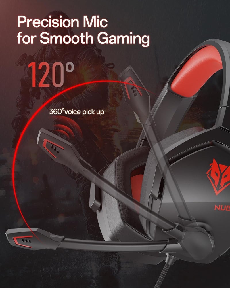 نوبو سماعة ألعاب N16 لأجهزة Xbox، PS5، PS4، PlayStation، PC، Switch، Mac - سماعة رأس فوق الأذن مع ميكروفون، صوت ستيريو، سماعة سلكية لأجهزة Xbox بموصل صوت 3.5 مم (أسود/أحمر) - Image 5