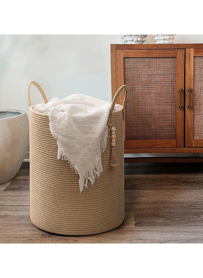 Storage Basket Woven Baskets for Storage Cotton Rope Basket for Toys Clothes Shoes Organizer with Handles Living Room Home Decor Decorative Woven Baskets for Storage Brown 50 * 40cm - Image 2