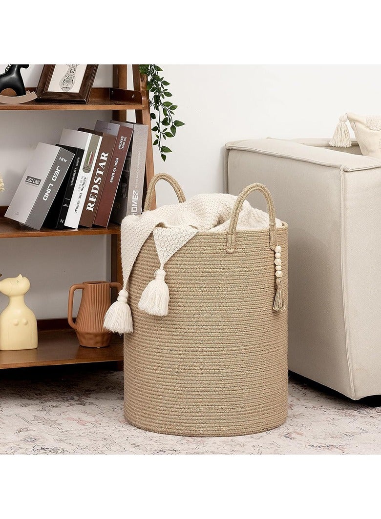 Storage Basket Woven Baskets for Storage Cotton Rope Basket for Toys Clothes Shoes Organizer with Handles Living Room Home Decor Decorative Woven Baskets for Storage Brown 50 * 40cm - Image 3