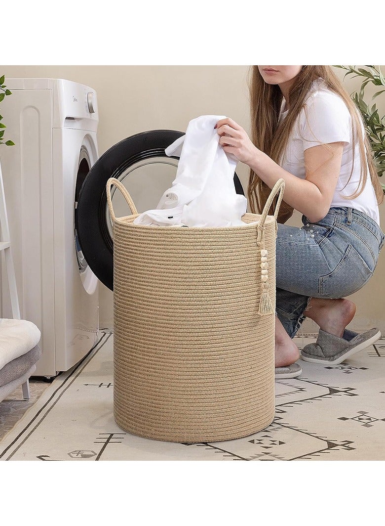 Storage Basket Woven Baskets for Storage Cotton Rope Basket for Toys Clothes Shoes Organizer with Handles Living Room Home Decor Decorative Woven Baskets for Storage Brown 50 * 40cm - Image 4