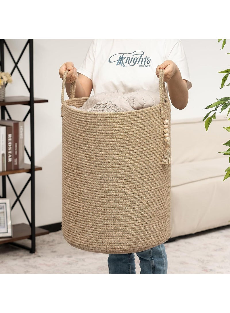 Storage Basket Woven Baskets for Storage Cotton Rope Basket for Toys Clothes Shoes Organizer with Handles Living Room Home Decor Decorative Woven Baskets for Storage Brown 50 * 40cm - Image 5