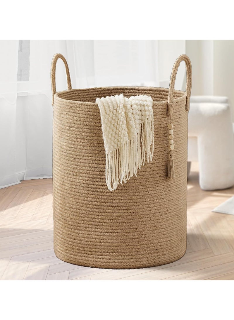 Storage Basket Woven Baskets for Storage Cotton Rope Basket for Toys Clothes Shoes Organizer with Handles Living Room Home Decor Decorative Woven Baskets for Storage Brown 50 * 40cm - Image 1