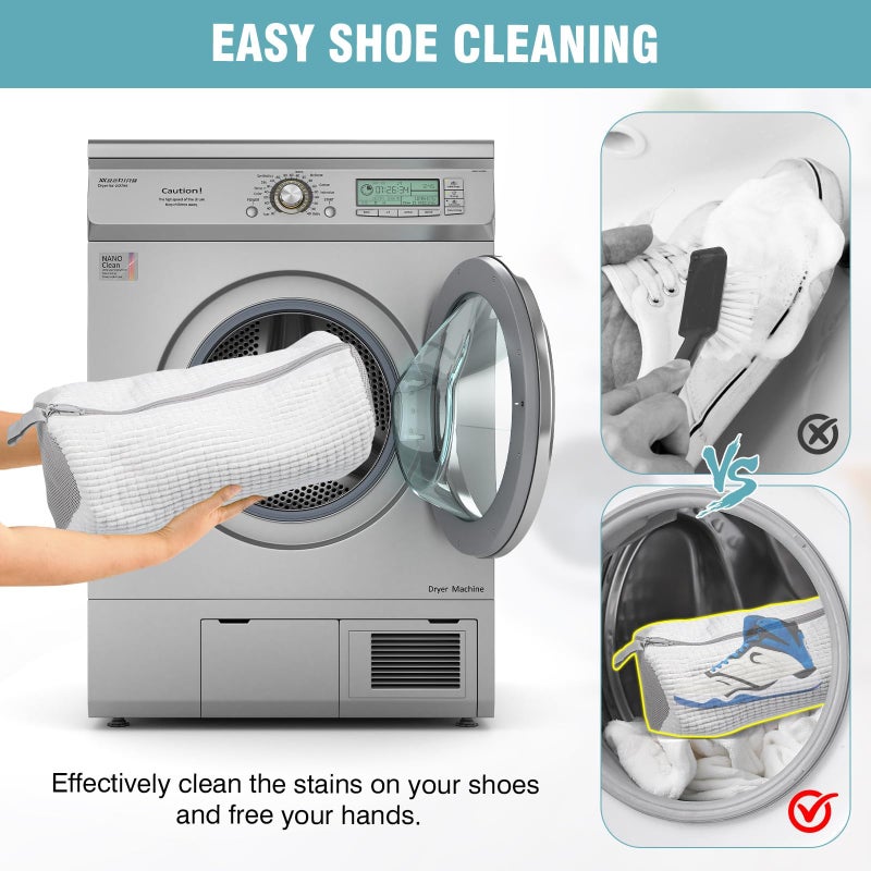 Gripooaven Shoe Washing Machine Bag, Shoe Laundry Bag for Washer and Dryer, Include Dry Net Bag, Reusable and Durable Zipper with Hook Design, Shoe Washing Bag for Sneaker (White, 1 Pack) - Image 3