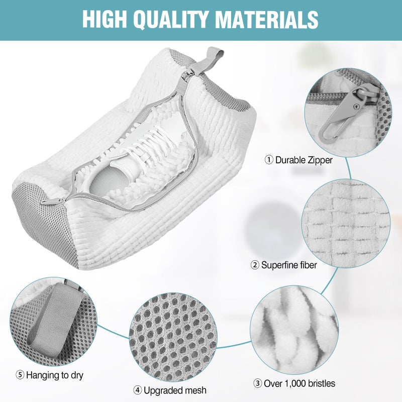 Gripooaven Shoe Washing Machine Bag, Shoe Laundry Bag for Washer and Dryer, Include Dry Net Bag, Reusable and Durable Zipper with Hook Design, Shoe Washing Bag for Sneaker (White, 1 Pack) - Image 2