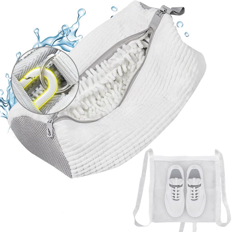 Gripooaven Shoe Washing Machine Bag, Shoe Laundry Bag for Washer and Dryer, Include Dry Net Bag, Reusable and Durable Zipper with Hook Design, Shoe Washing Bag for Sneaker (White, 1 Pack) - Image 1
