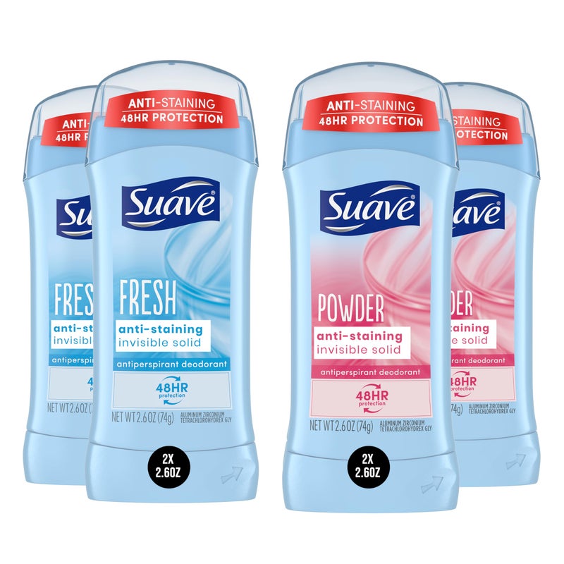 Suave Deodorant Women Antiperspirant Powder and Fresh Bundle 48Hour Odor  Wetness Protection with Essential Oils antistaining no baking soda Bundle 4 x 26 oz