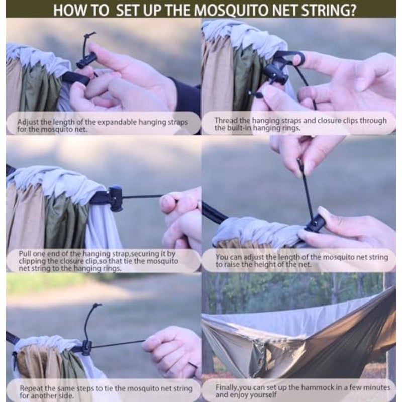 Camping Hammock, Portable Hammocks with Mosquito Net, Lightweight Nylon Parachute Hammock with 10Feet Tree Straps, Camping Gear Must Haves for Travel Hiking Backpacking Beach Patio - Image 5