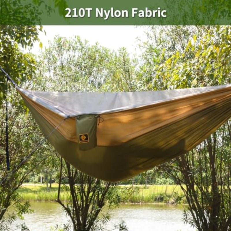 Camping Hammock, Portable Hammocks with Mosquito Net, Lightweight Nylon Parachute Hammock with 10Feet Tree Straps, Camping Gear Must Haves for Travel Hiking Backpacking Beach Patio - Image 4