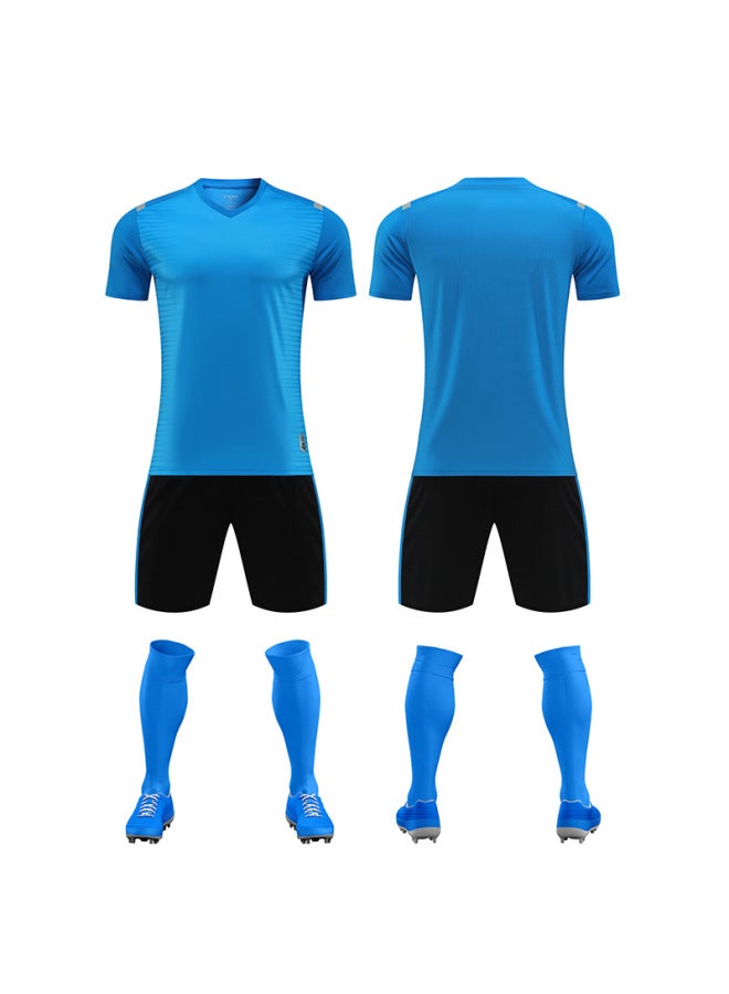 Lake Blue Football Uniform Suit Men's Outdoor Game Uniform Short-sleeved Breathable Training Uniform Sweat-absorbent Student Football Jersey With Printed Number