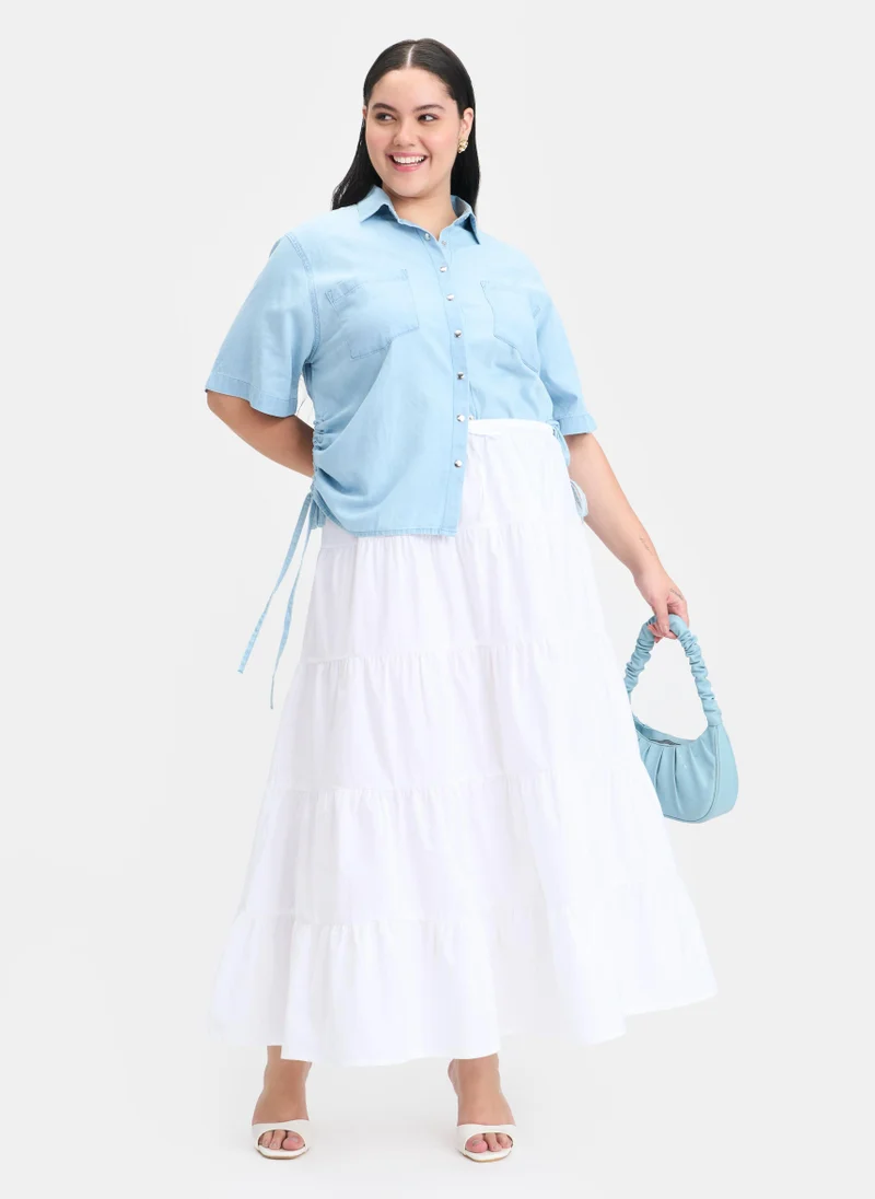 Virgio Cotton Side Brunchwear Drawcords Denim Shirts for Women