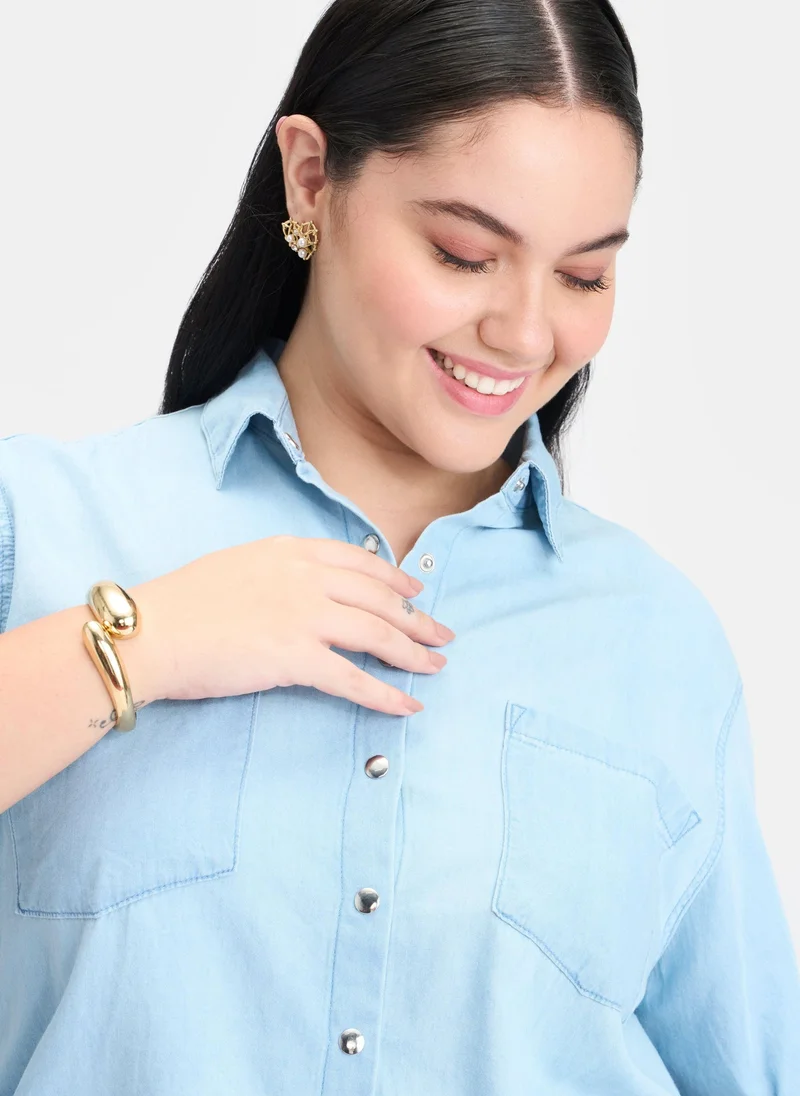 Virgio Cotton Side Brunchwear Drawcords Denim Shirts for Women