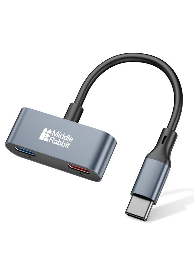 Middle Rabbit USB C Splitter 1 in 2 Out, Dual USB-C Adapter with 60W PD Fast Charging + Data Port (USB 2.0), Headphone & Charging Splitter, Compatible with iPhone, Android, iPad, MacBook - Image 1
