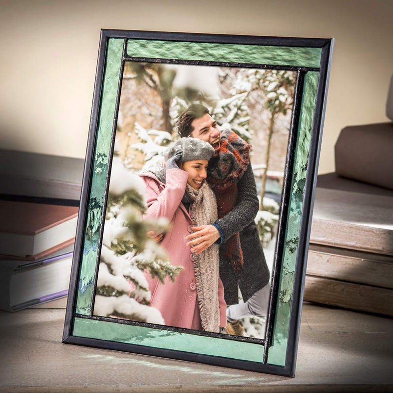 J Devlin Glass Art Green Stained Glass Picture Frame for Home DÃ©cor Office Desk Table Top 5x7 Photo Horizontal Vertical Easel Back Series J Devlin - Image 1