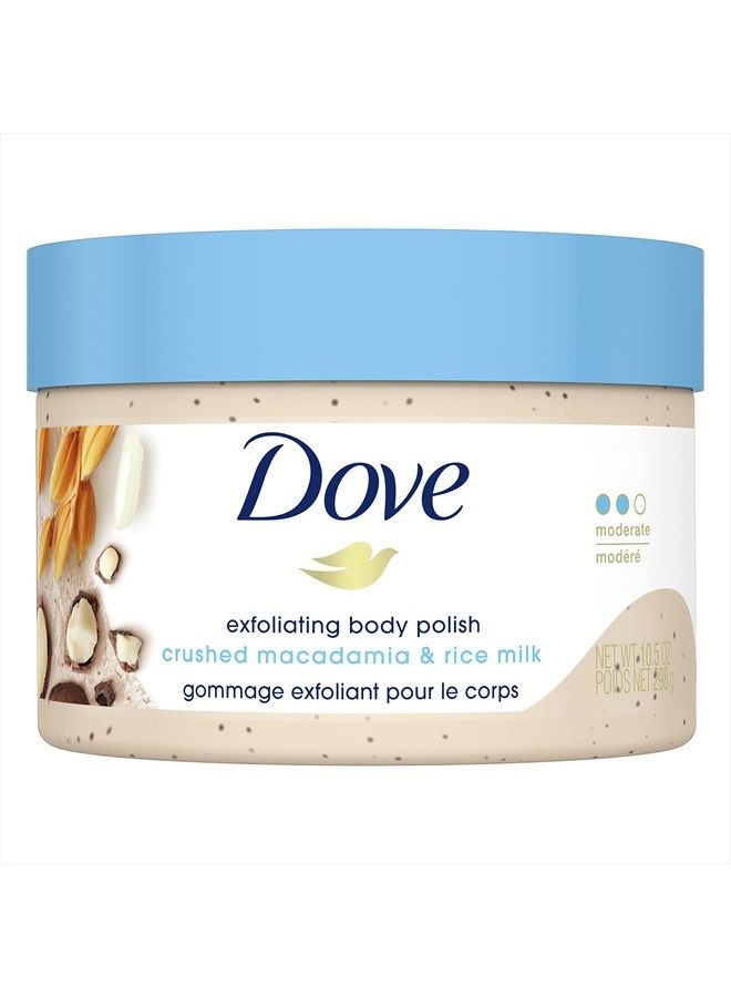 Dove Scrub Macadamia & Rice Milk Reveals Visibly Smoother Skin Body Scrub That Nourishes Skin 10.5 oz  - Image 1