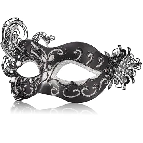 MYSEUNI 2025 New Black and Silver Masquerade Mask for Women - Black Silver Venetian Mask for Masquerade Ball Party, Halloween, Prom, Mardi Gras & Carnivals - Image 1