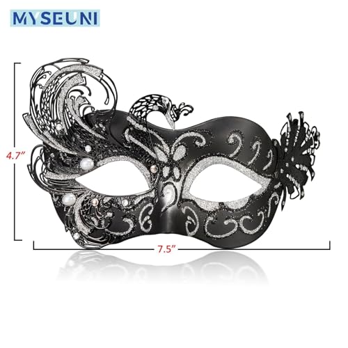 MYSEUNI 2025 New Black and Silver Masquerade Mask for Women - Black Silver Venetian Mask for Masquerade Ball Party, Halloween, Prom, Mardi Gras & Carnivals - Image 3