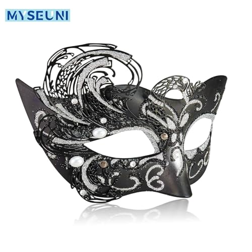 MYSEUNI 2025 New Black and Silver Masquerade Mask for Women - Black Silver Venetian Mask for Masquerade Ball Party, Halloween, Prom, Mardi Gras & Carnivals - Image 2