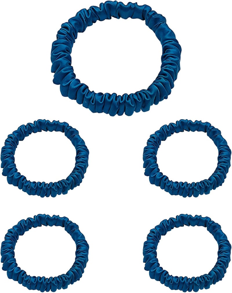 5 Pcs Navy Blue Scrunchies, Silk Hair Ties, 0.4 in（1 Cm）, Women's Classic Hair Accessories, Gentle On Hair - Image 1