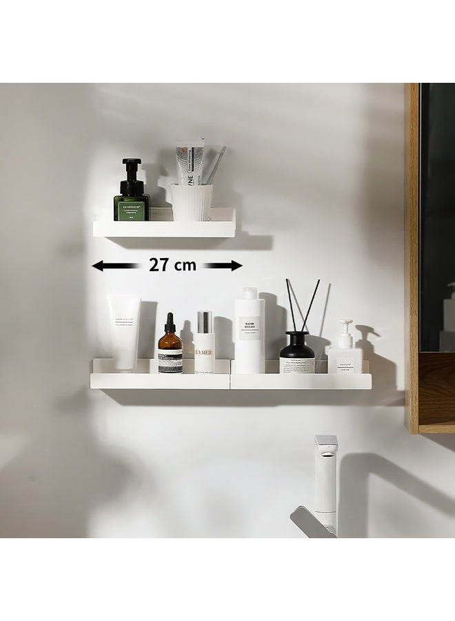 Relex 2PCS Adhesive Floating Shelves, Wall Organizer, Wall Storage Rack for Bathroom, Kitchen, Bedroom, Living Room, 27cm,No Drill Waterproof Storage (White) - Image 1