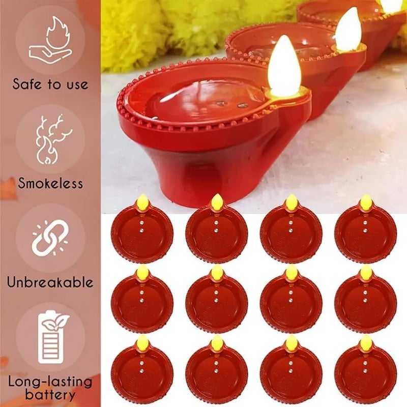 BB BACKBENCHERS Led Diya Lights Set, Water Sensor, Flameless & Smokeless, Battery Operated, Red Decorative Diyas for Diwali, Christmas, New Year (12) - Image 4