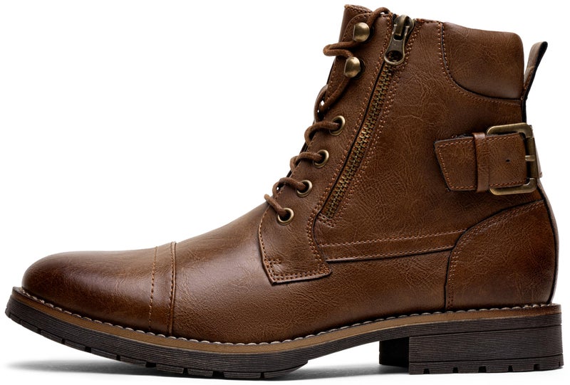 Vostey Men's Casual Dress Boots - Brown Motorcycle Combat Ankle Boots (BMY678A Dark Brown 09) - Image 2