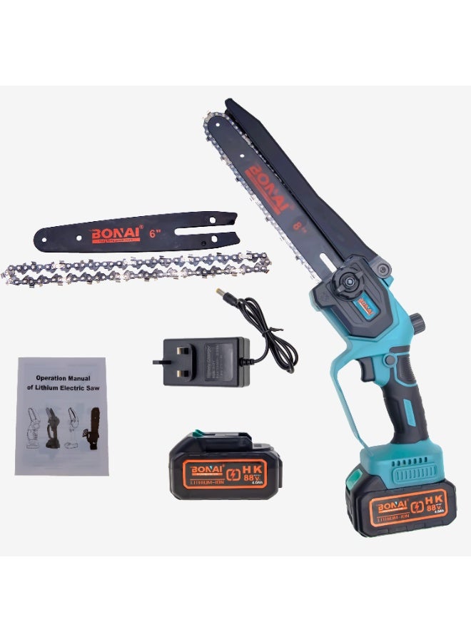 بوناي منشار كهربائي ليثيوم من بوناي BN-HK102، منشار سلسلة 2 في 1، 6+8 بوصة، محرك عالي الطاقة، بطارية ليثيوم أيون 88 فولت 4 أمبير/ساعة، أداة قطع محمولة خفيفة الوزن مع لوحة توجيه متينة - Image 1