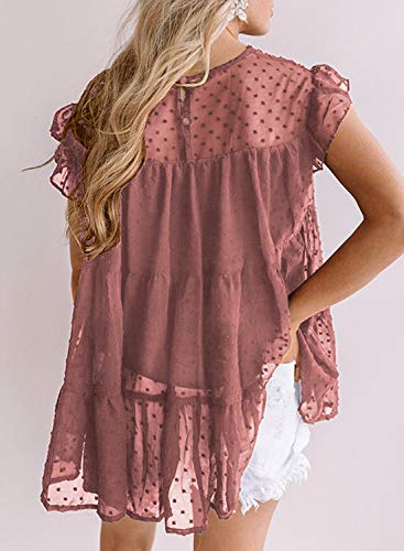 DOROSE Women Tops Blouse Babydoll Top Peplum Sleeveless Ruffle Dress Shirts(Maroon, Large) - Image 4
