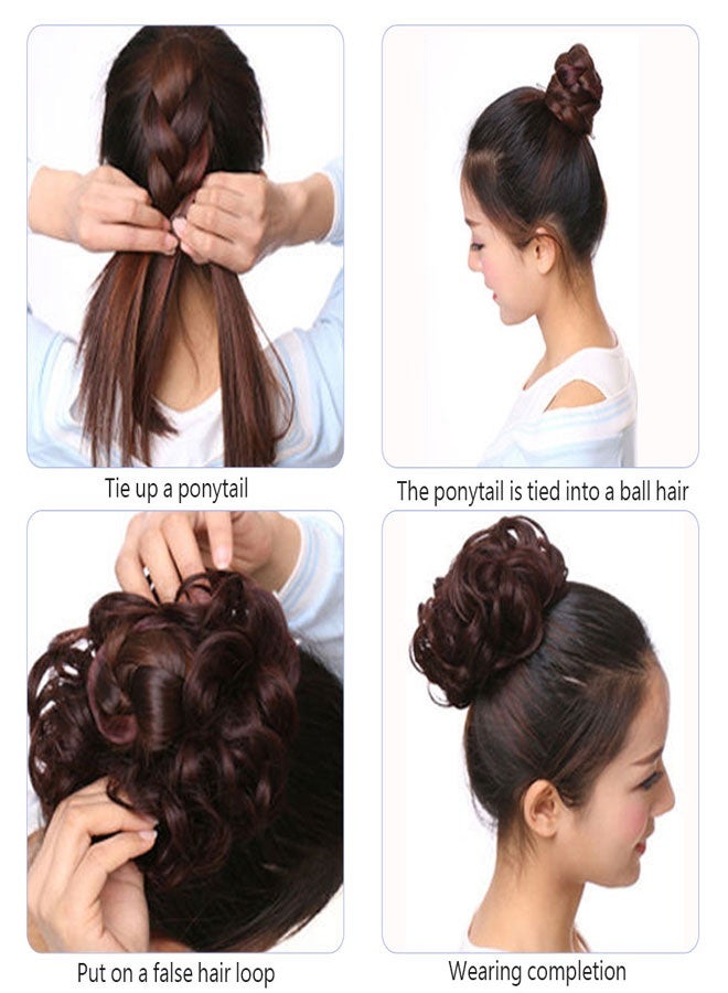 وهاواي Messy Hair Bun, Synthetic Hair Extensions Curly Wavy Ponytail Hairpieces Hair Scrunchies with Elastic Rubber Band for Women Girls Updo Donut Dark Brown - Image 3