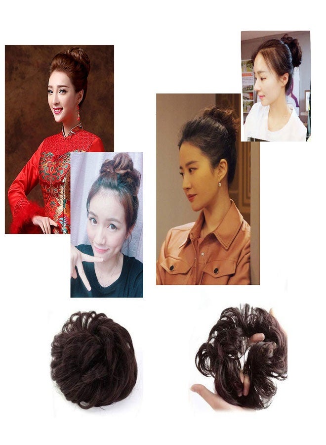 وهاواي Messy Hair Bun, Synthetic Hair Extensions Curly Wavy Ponytail Hairpieces Hair Scrunchies with Elastic Rubber Band for Women Girls Updo Donut Dark Brown - Image 4