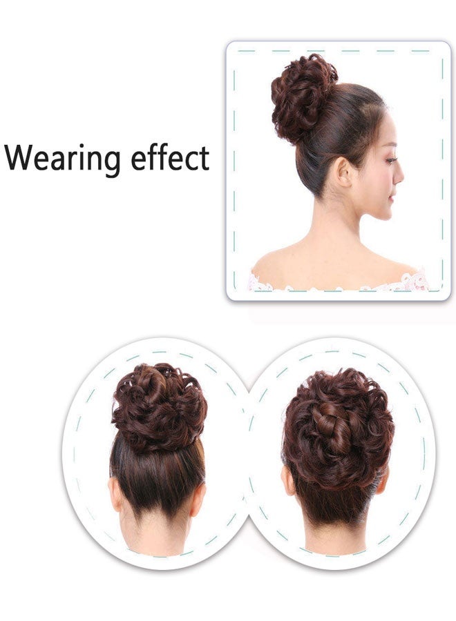 وهاواي Messy Hair Bun, Synthetic Hair Extensions Curly Wavy Ponytail Hairpieces Hair Scrunchies with Elastic Rubber Band for Women Girls Updo Donut Dark Brown - Image 5