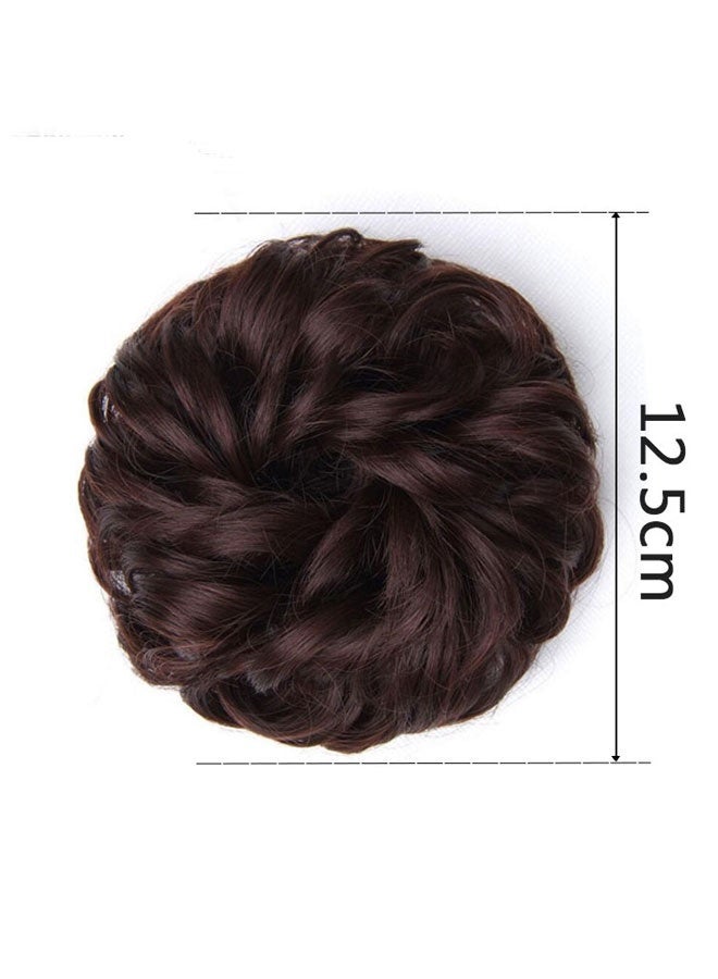 وهاواي Messy Hair Bun, Synthetic Hair Extensions Curly Wavy Ponytail Hairpieces Hair Scrunchies with Elastic Rubber Band for Women Girls Updo Donut Dark Brown - Image 2